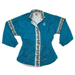 Vintage K Swiss Jacket Women Size Medium Teal Full Zip Retro 80s 90s Windbreaker